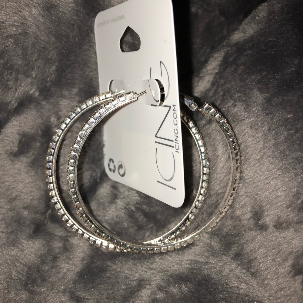 Icing Silver Rhinestone Hoops - Picture 2 of 3